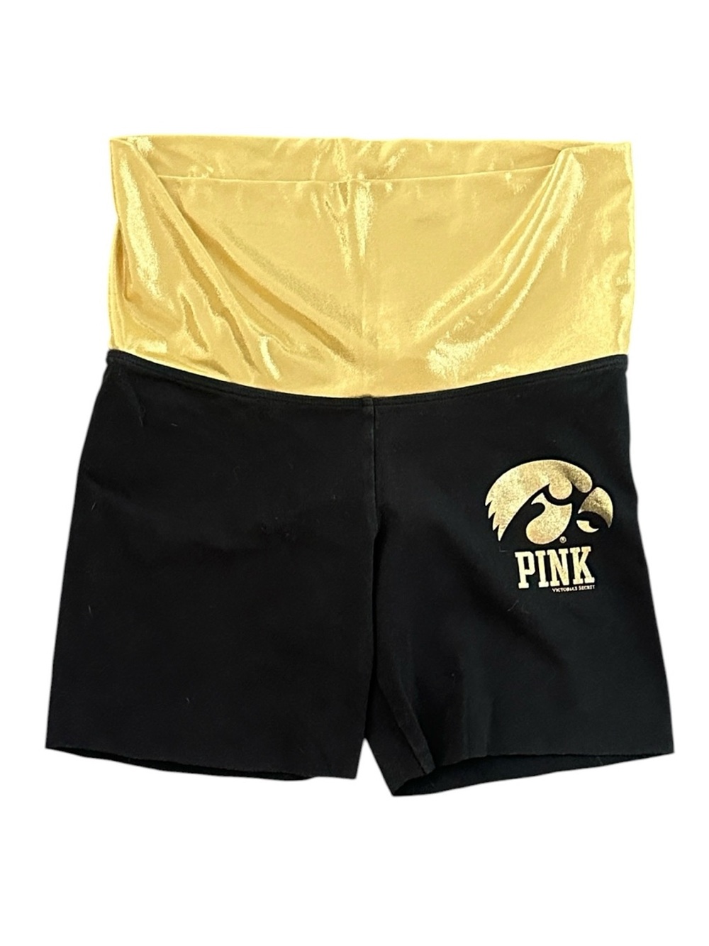 PINK Victoria’s Secret Iowa Hawkeyes Gold Black Yoga Shorts Small